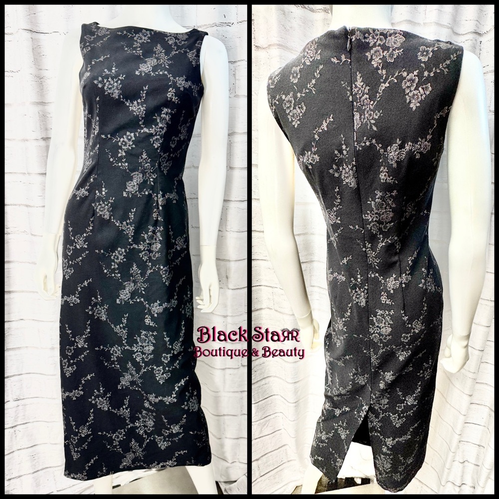 🥂Black w/floral glitter semi long formal sleeveless dress by CDC.  Sz 6P